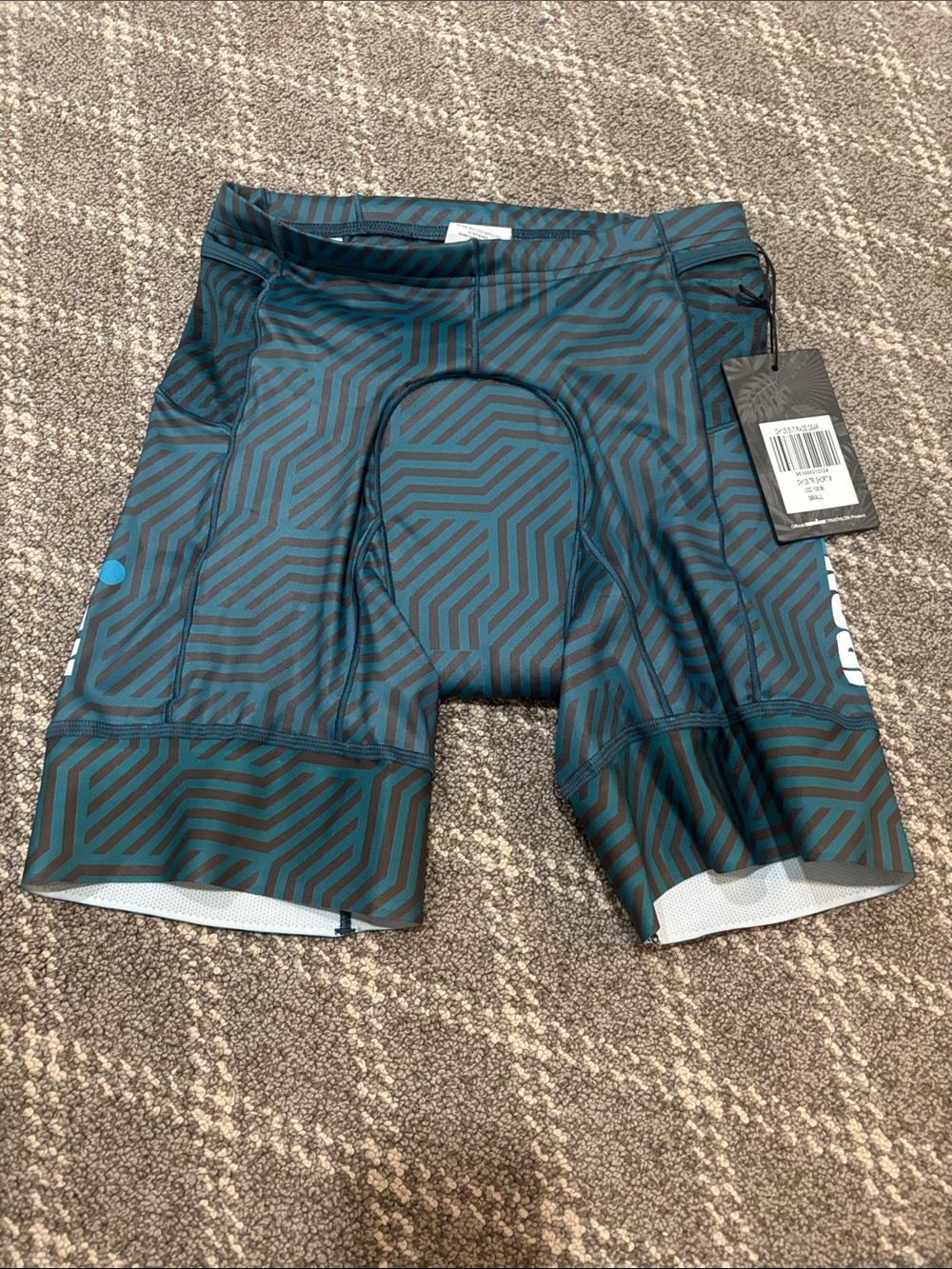 Zoot Teal & Black Geometric Triathlon Shorts Ironman Chattanooga Men’s small new